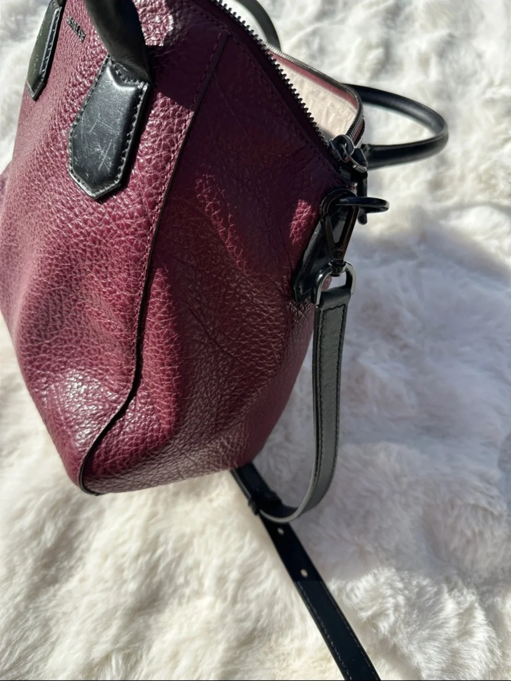 Michael Kors Campbell satchel pebbled burgandy crossbody black trim - Picture 13 of 14